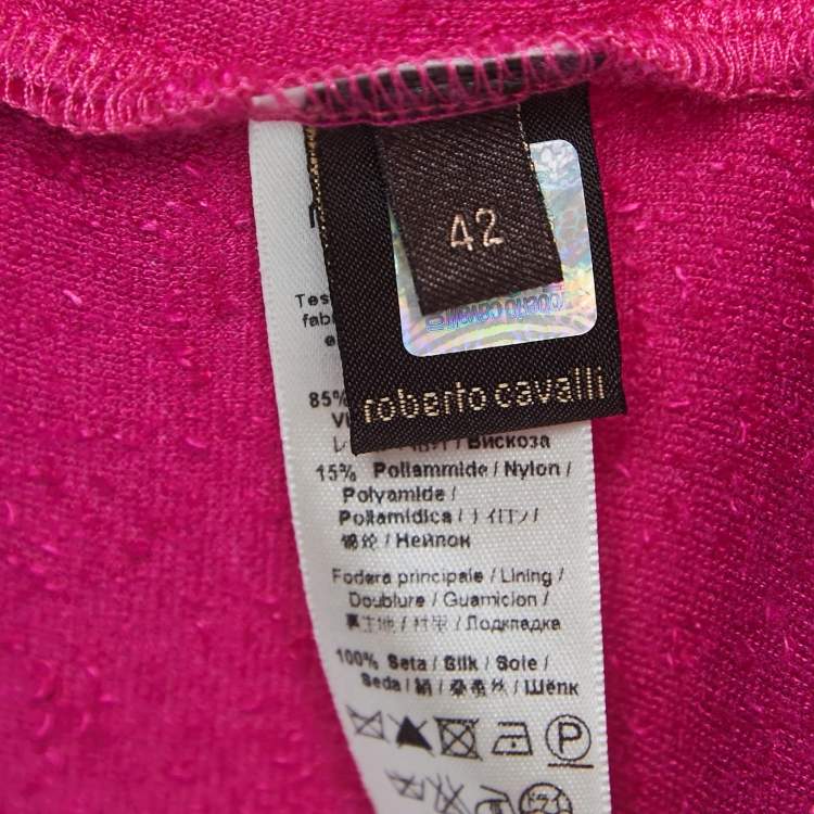 Pre Owned Roberto Cavalli Pink Velvet Logo Patch Zip Front Hooded Jacket M