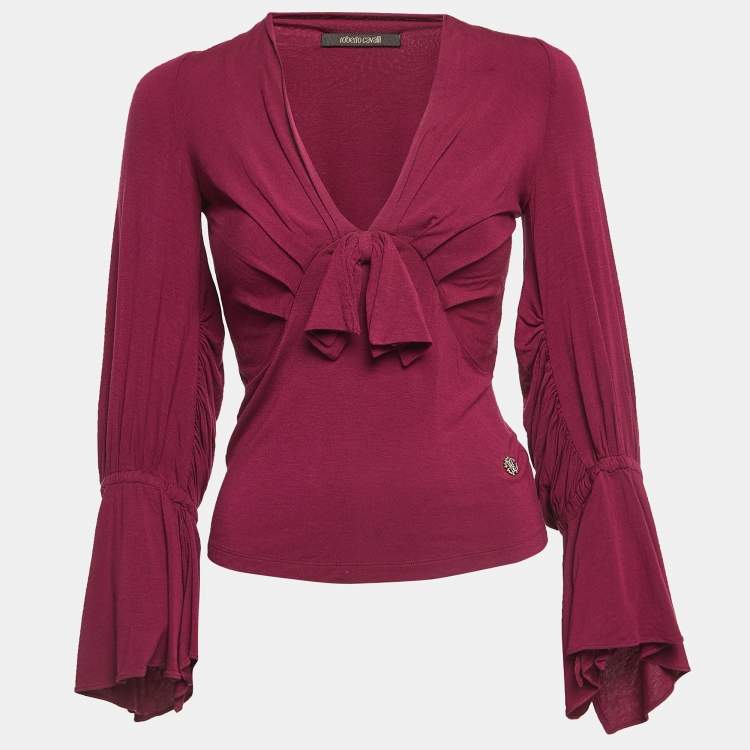 Pre Owned Roberto Cavalli Magenta Pink Knit Bow Detailed Long Sleeve Top S