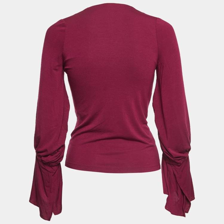 Pre Owned Roberto Cavalli Magenta Pink Knit Bow Detailed Long Sleeve Top S