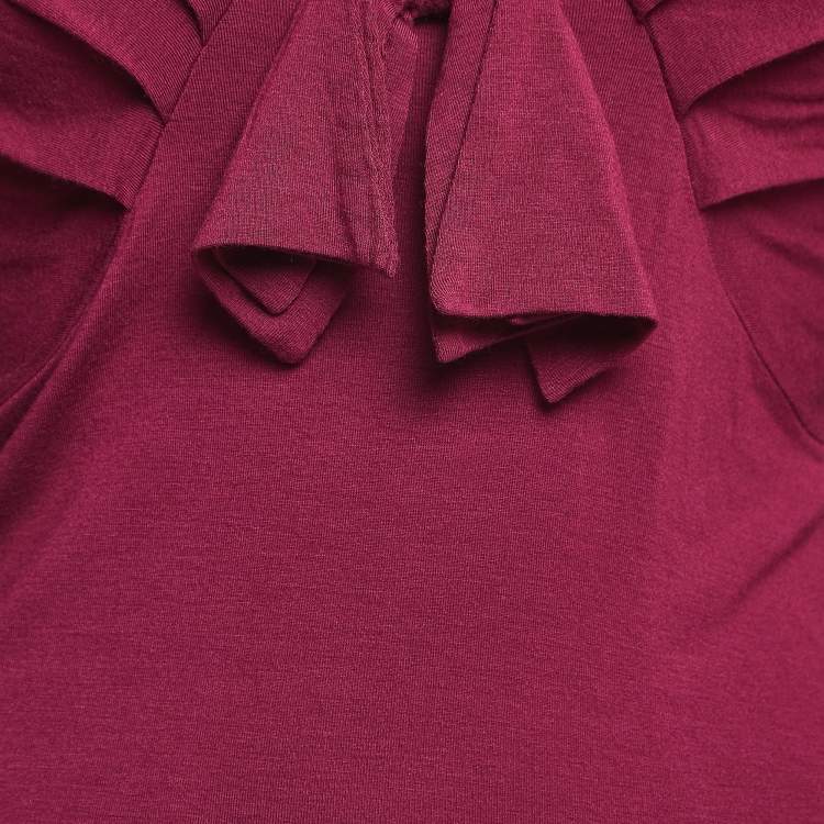 Pre Owned Roberto Cavalli Magenta Pink Knit Bow Detailed Long Sleeve Top S
