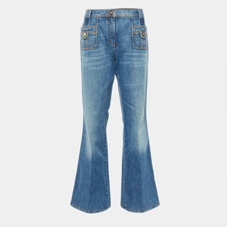 Pre Owned Roberto Cavalli Blue Denim High Waist Flared Jeans M Waist 28"