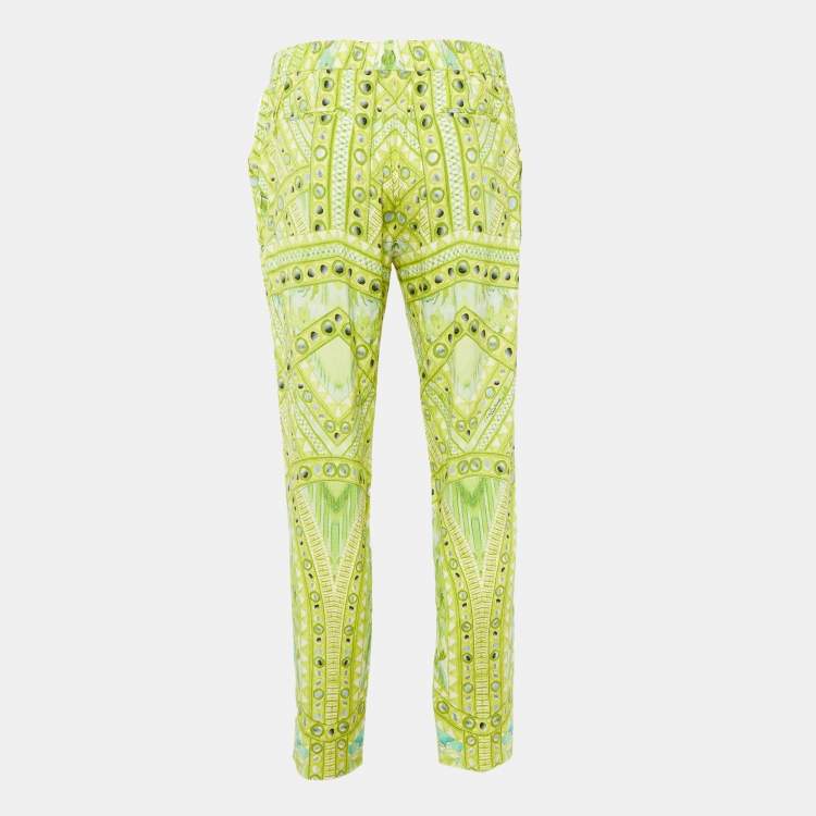 Pre Owned Roberto Cavalli Green Print Silk Trousers M
