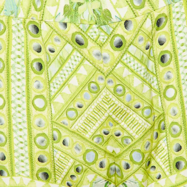 Pre Owned Roberto Cavalli Green Print Silk Trousers M