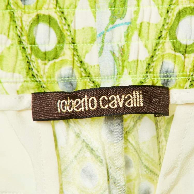 Pre Owned Roberto Cavalli Green Print Silk Trousers M