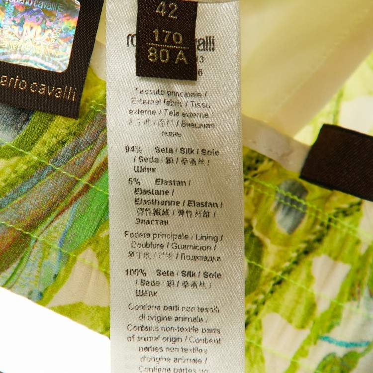 Pre Owned Roberto Cavalli Green Print Silk Trousers M