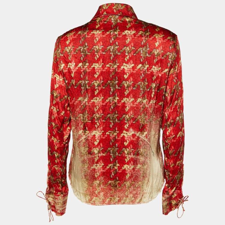 Pre Owned Roberto Cavalli Red Print Silk Camisole & Tie Front Shirt S