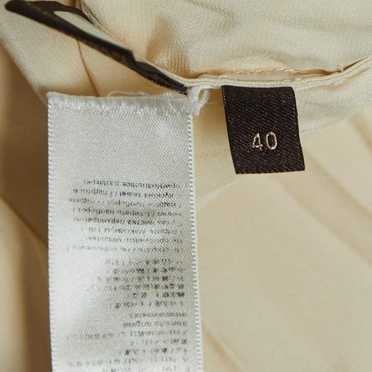 Pre Owned Roberto Cavalli Beige Pleated Satin Silk Neck Tie Buttoned Blouse S