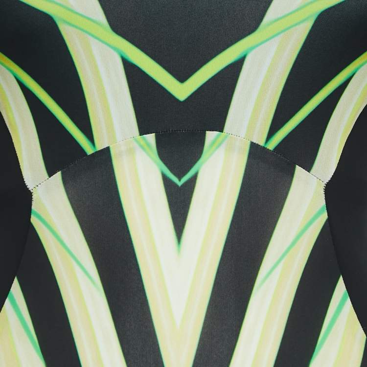 مملوكة مسبقًا Roberto Cavalli Black/Green Abstract Print Knit Sleeveless Flared Mini Dress XS