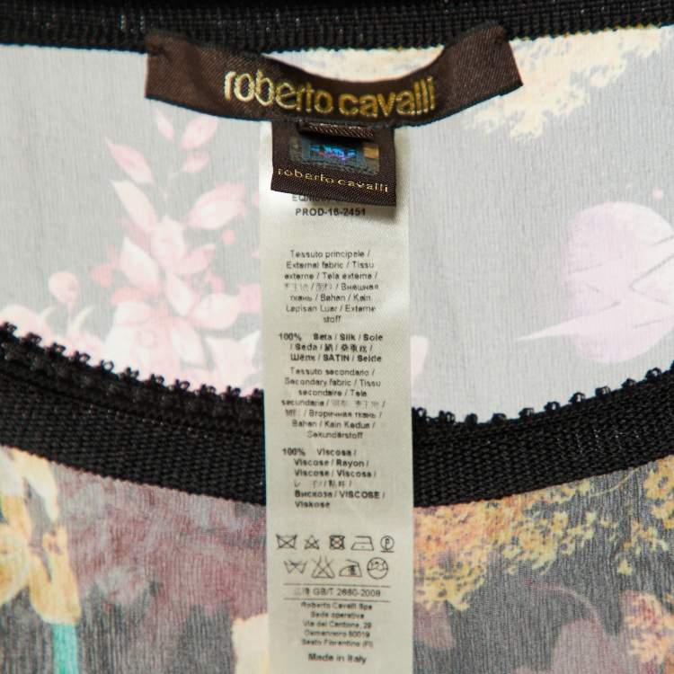 Pre Owned Roberto Cavalli Black Printed Silk Sheer Kaftan Top S