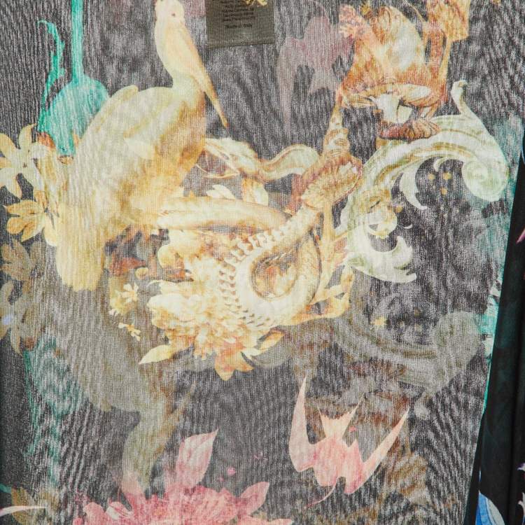 Pre Owned Roberto Cavalli Black Printed Silk Sheer Kaftan Top S
