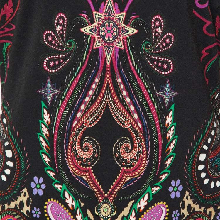 Pre Owned Roberto Cavalli Black Printed Viscose Jersey Knit Midi Dress M