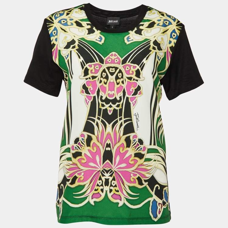 مملوكة مسبقًا Roberto Cavalli Multicolor Printed Polyester & Cotton Knit T-Shirt S