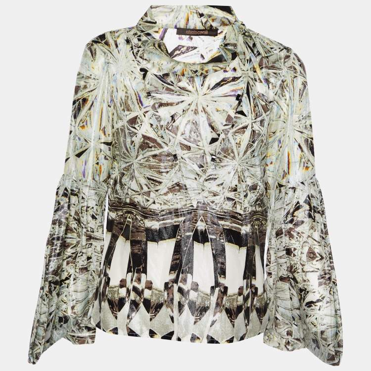 Pre Owned Roberto Cavalli Multicolor Printed Silk Lame Top S