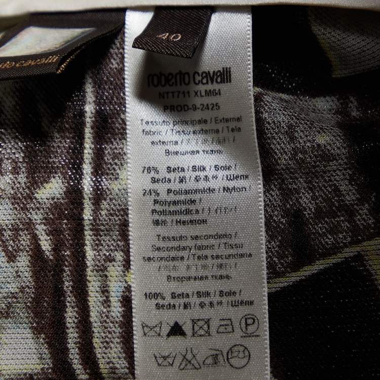 Pre Owned Roberto Cavalli Multicolor Printed Silk Lame Top S