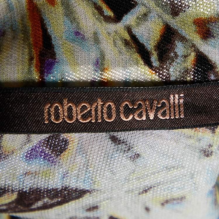 Pre Owned Roberto Cavalli Multicolor Printed Silk Lame Top S