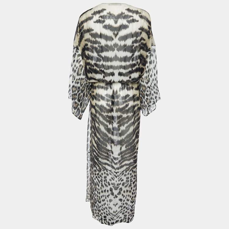 مملوكة مسبقًا Roberto Cavalli Black Animal Print Silk Maxi Kaftan M