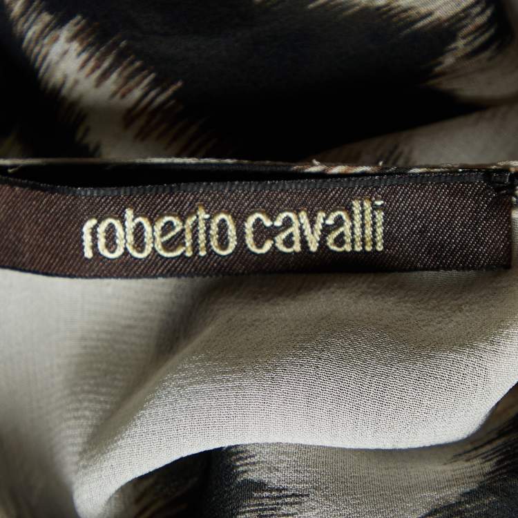مملوكة مسبقًا Roberto Cavalli Black Animal Print Silk Maxi Kaftan M