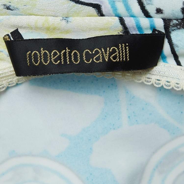 Pre Owned Roberto Cavalli Multicolor Print Stretch Knit Halter Neck Top S