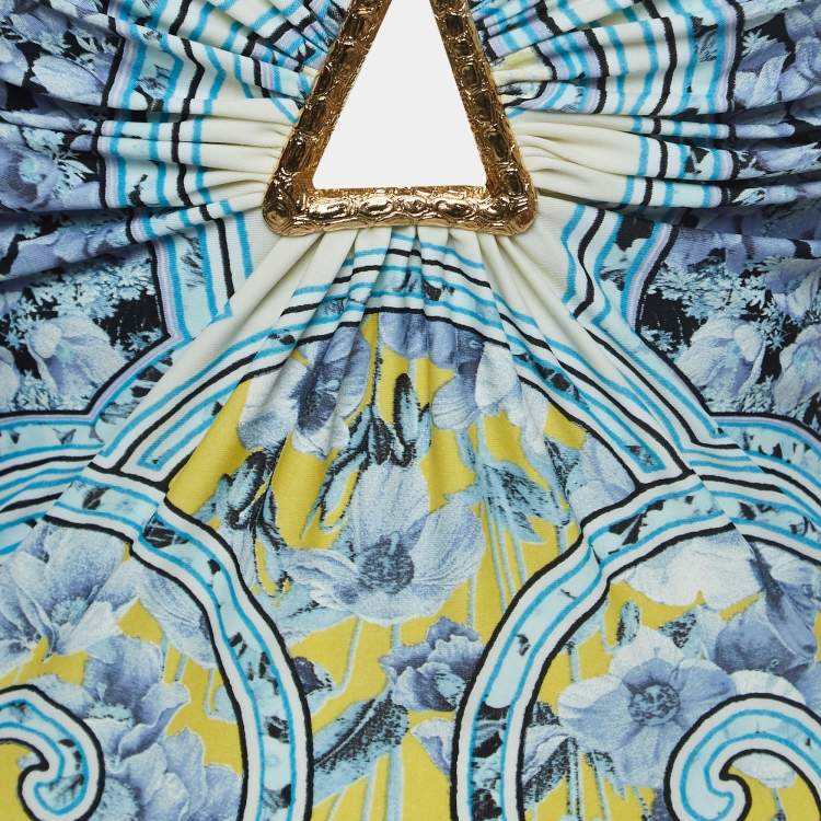 Pre Owned Roberto Cavalli Multicolor Print Stretch Knit Halter Neck Top S