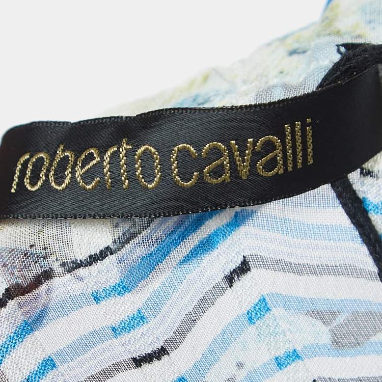 Pre Owned Roberto Cavalli Multicolor Print Silk Top Skirt Set S