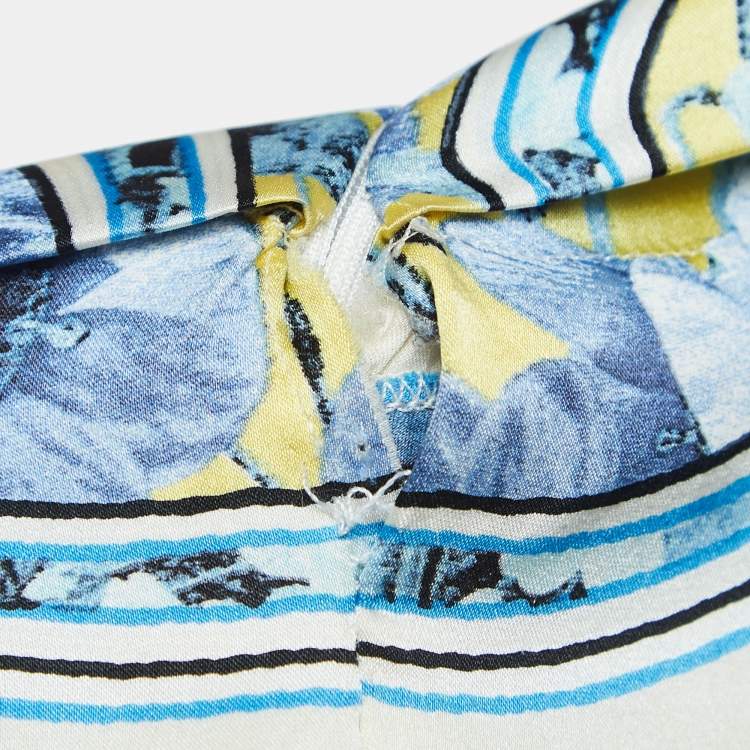 Pre Owned Roberto Cavalli Multicolor Print Silk Top Skirt Set S