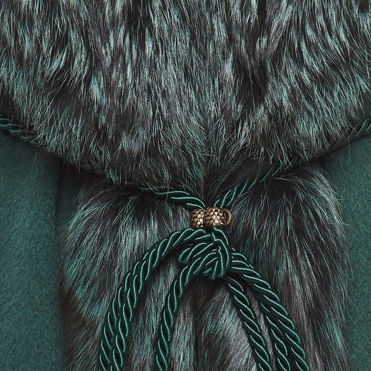 Pre Owned Roberto Cavalli Green Wool/Fox Fur Belted Long Coat S