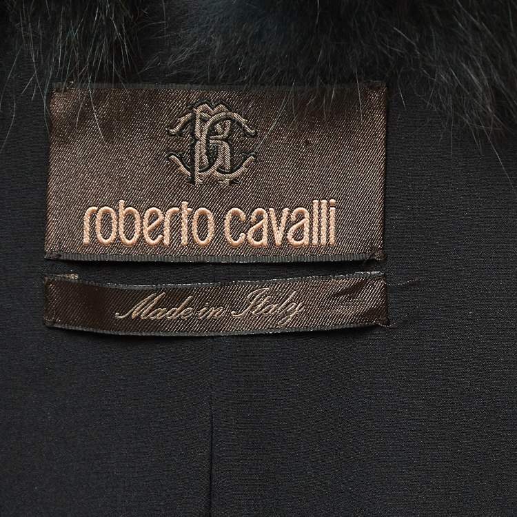 Pre Owned Roberto Cavalli Green Wool/Fox Fur Belted Long Coat S