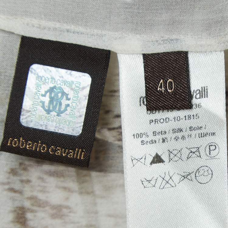 Pre Owned Roberto Cavalli Beige Animal Print Silk Pleated Sheer Shirt S