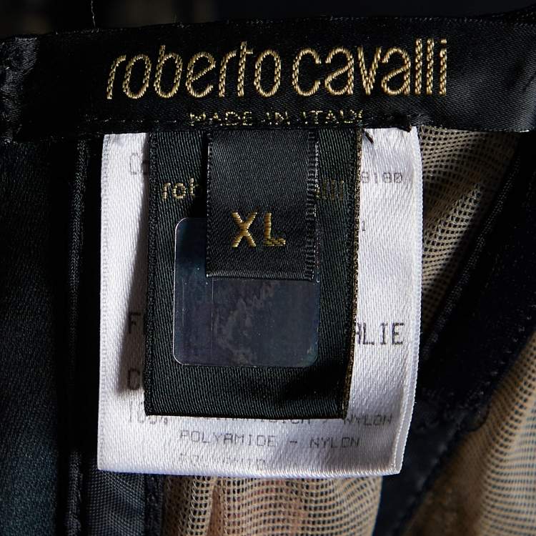 Pre Owned Roberto Cavalli Black/Beige Sheer Victorian Lace Padded Corset Bodysuit XL