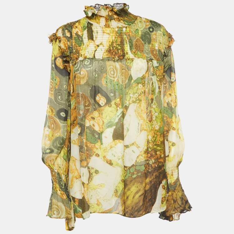 Pre Owned Roberto Cavalli Multicolor Print Silk Gustav Klimt Blouse M