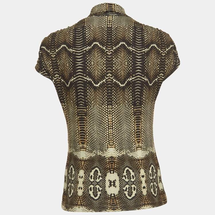Pre Owned Roberto Cavalli Black Snakeskin Print Knit High Neck Top M
