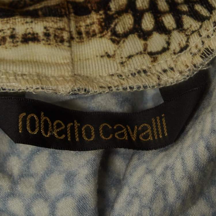 Pre Owned Roberto Cavalli Black Snakeskin Print Knit High Neck Top M