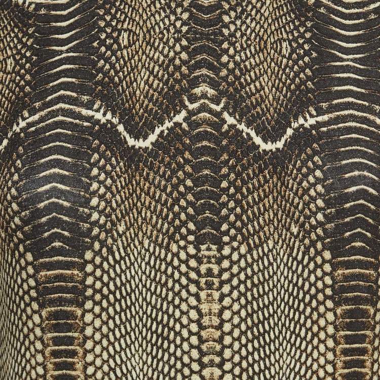 Pre Owned Roberto Cavalli Black Snakeskin Print Knit High Neck Top M