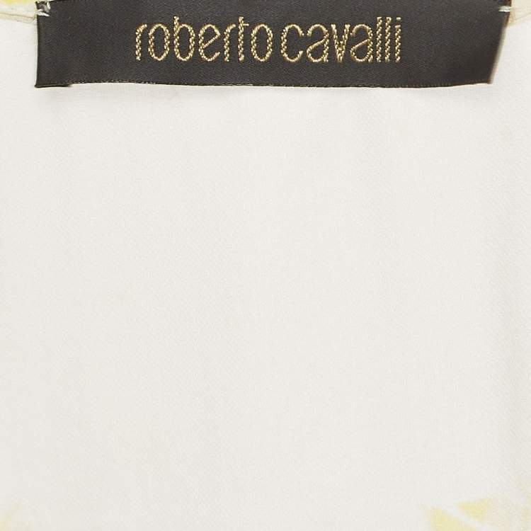 Pre Owned Roberto Cavalli Yellow Floral Print Silk Tie-Up Detail Top M