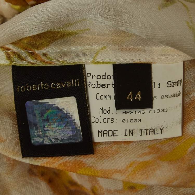 Pre Owned Roberto Cavalli Yellow Floral Print Silk Tie-Up Detail Top M