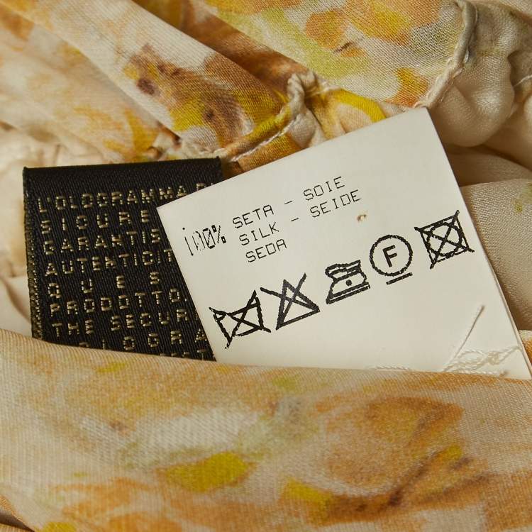 Pre Owned Roberto Cavalli Yellow Floral Print Silk Tie-Up Detail Top M