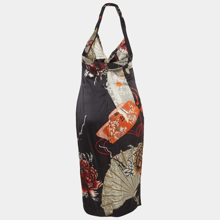 مملوكة مسبقًا Roberto Cavalli Multicolor Floral Print Silk Sleeveless Midi Dress M