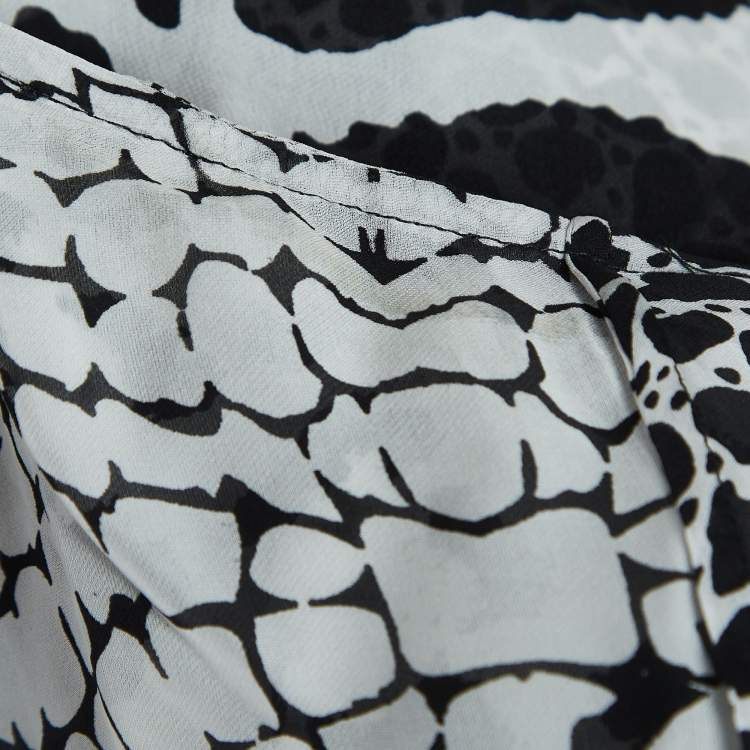 Pre Owned Roberto Cavalli Black/White Ostrich Feather Trimmed Silk Midi Wrap Dress M