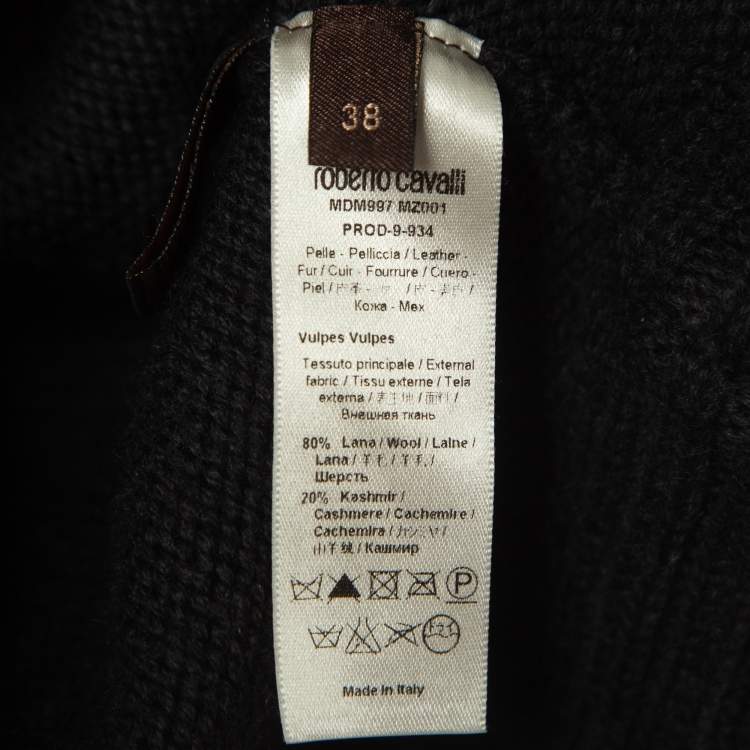 Pre Owned Roberto Cavalli Grey Fox Fur Trimmed Wool Blend Embellished Cardigan S