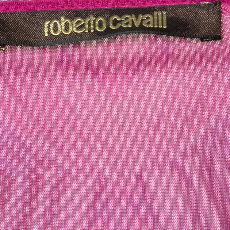 Pre Owned Roberto Cavalli Pink Marble Print Jersey Faux Wrap Dress S