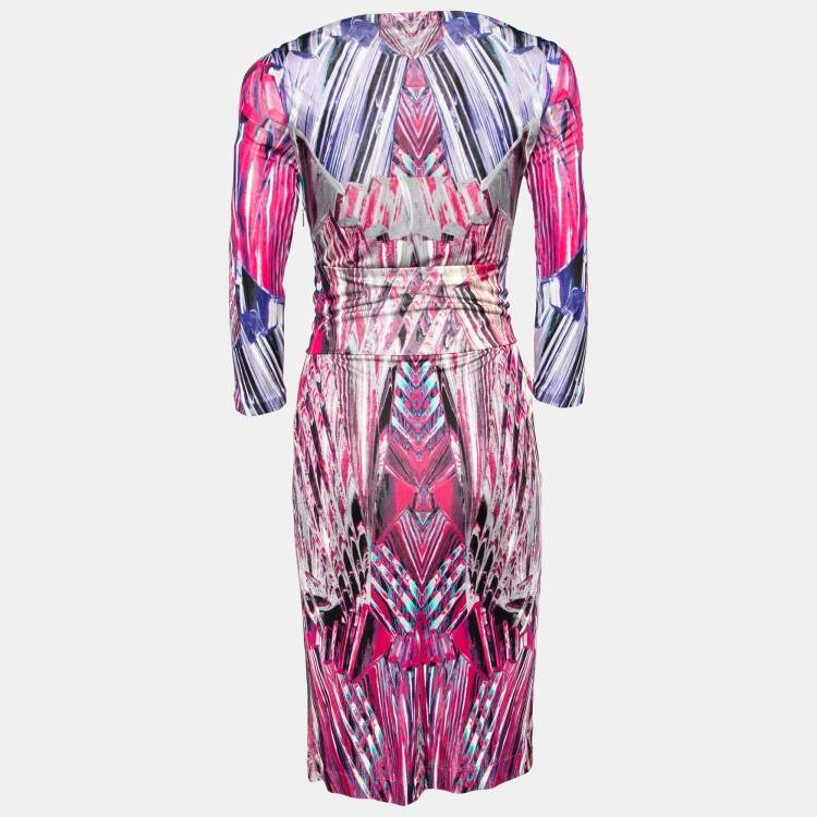 Pre Owned Roberto Cavalli Pink Marble Print Jersey Faux Wrap Dress S