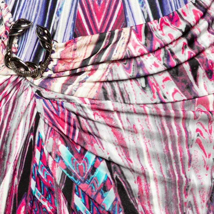 Pre Owned Roberto Cavalli Pink Marble Print Jersey Faux Wrap Dress S