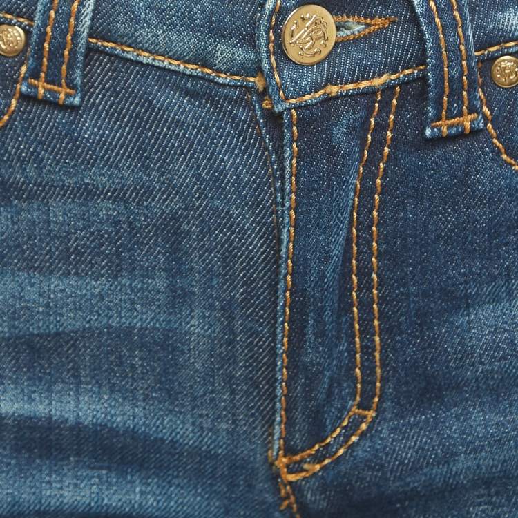 Pre Owned Roberto Cavalli Blue Washed Denim Snake Metal Detail Jeans S Waist 38''
