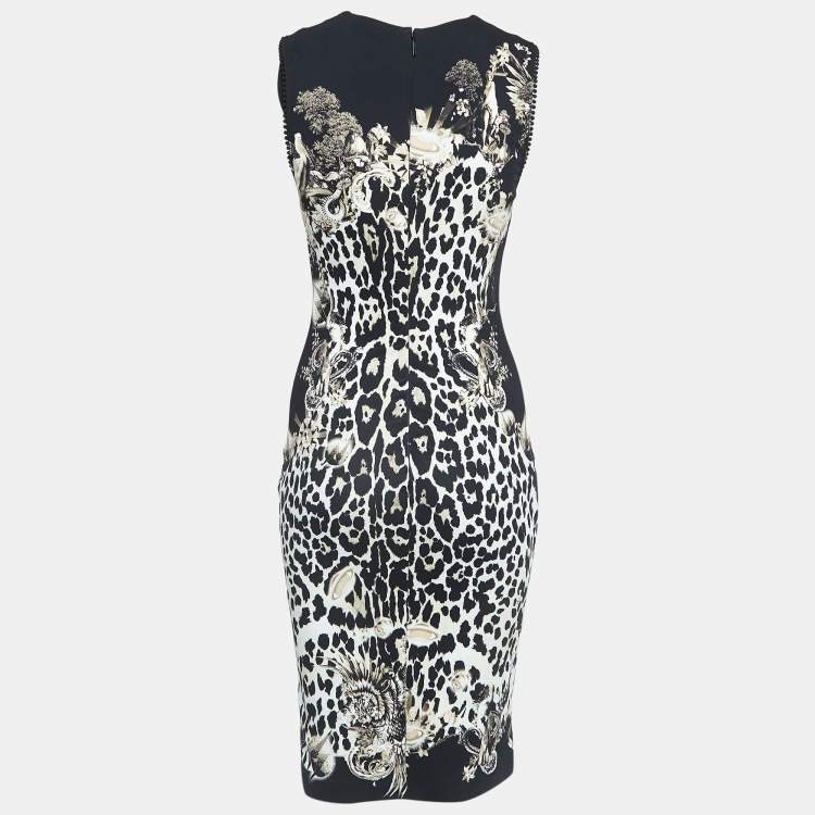 Pre Owned Roberto Cavalli Black Print Crepe Sleeveless Short Dress M