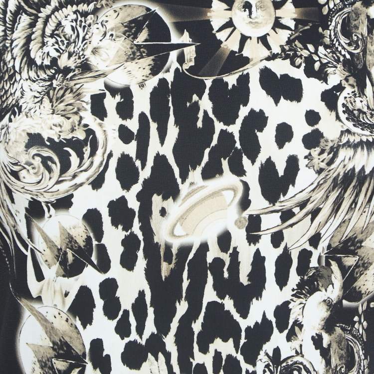 Pre Owned Roberto Cavalli Black Print Crepe Sleeveless Short Dress M