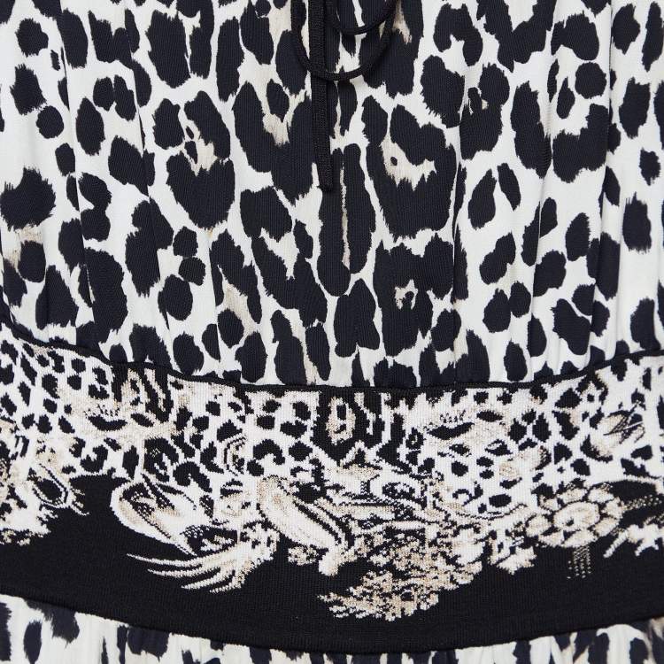 Pre Owned Roberto Cavalli Black Animal Print Jersey Knee-Length Dress M