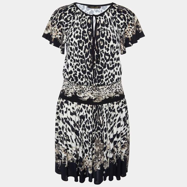 Pre Owned Roberto Cavalli Black Animal Print Jersey Knee-Length Dress M