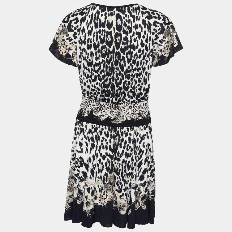 Pre Owned Roberto Cavalli Black Animal Print Jersey Knee-Length Dress M
