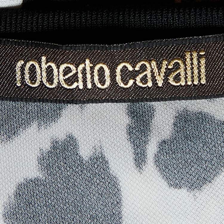 Pre Owned Roberto Cavalli Black Animal Print Jersey Knee-Length Dress M