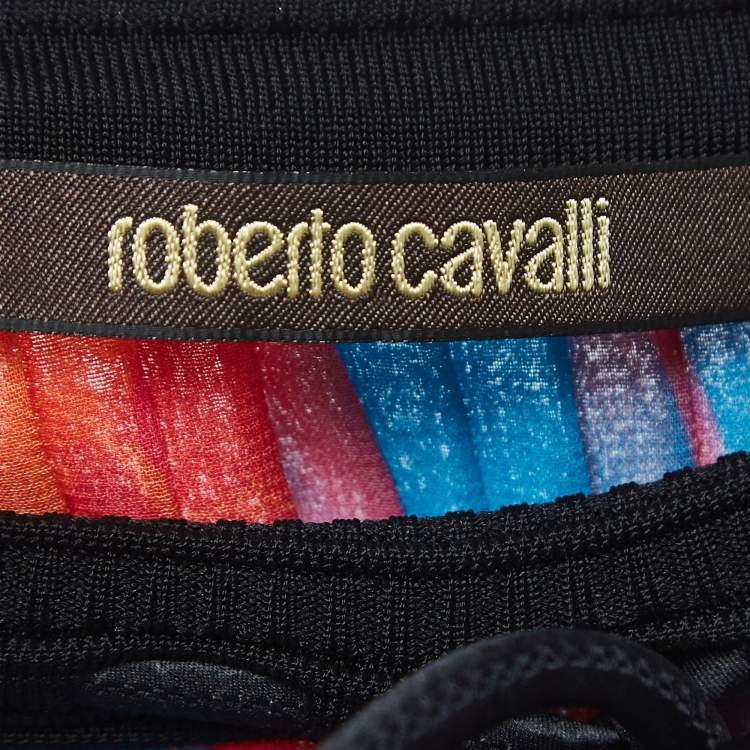 Pre Owned Roberto Cavalli Multicolor Printed Crepe Pleated Blouse S